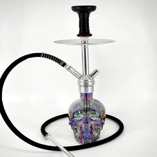 MOB SKULL Hookah 20” 2H - Silver/Rainbow